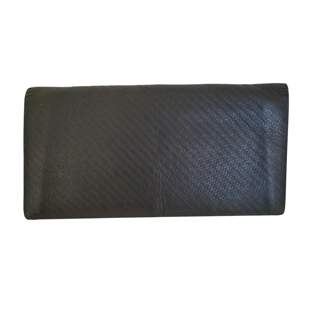 Dunhill Black Leather Long Bifold Wallet Carbon Fiber Weave Zipper Pocket